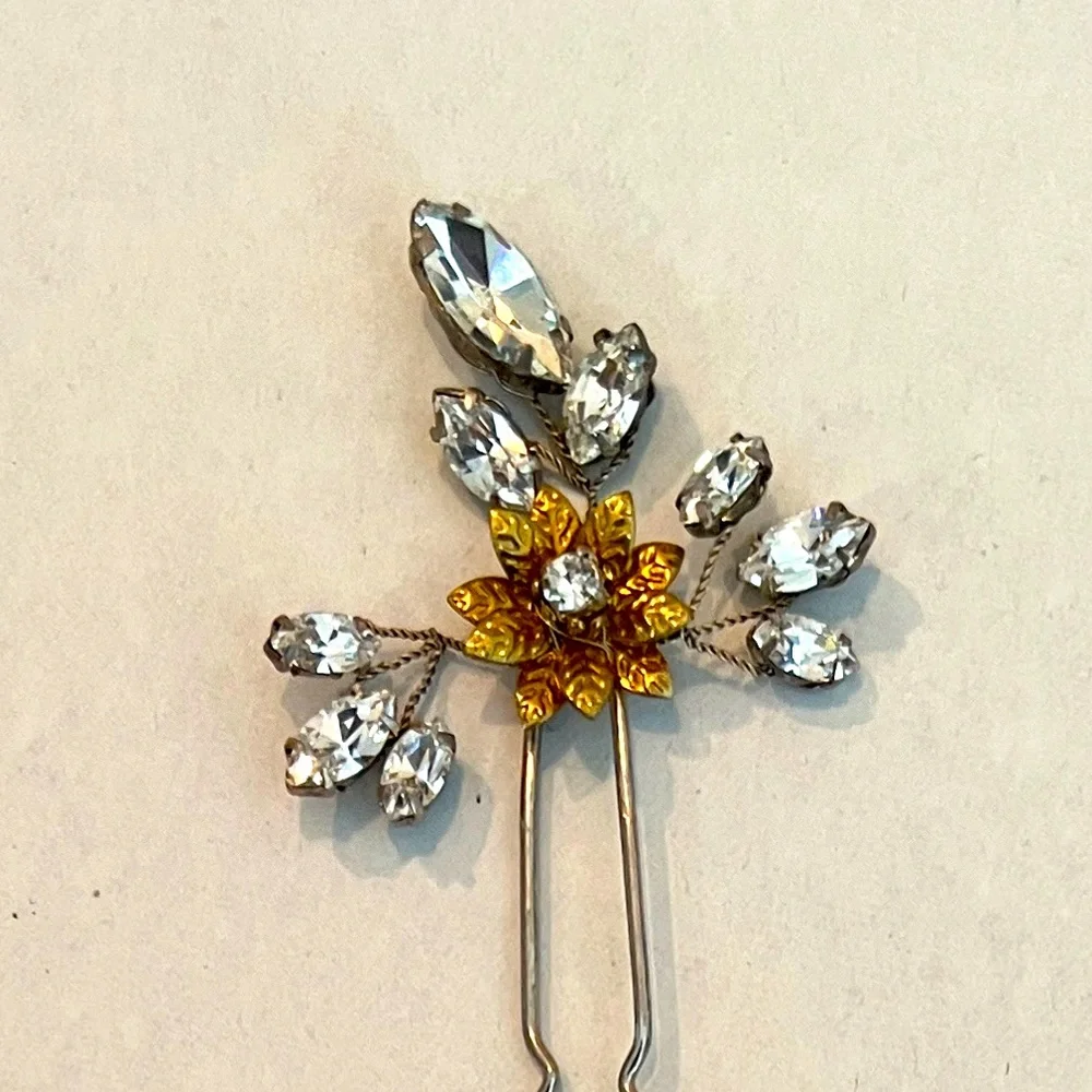 Elegant Crystal and Gold Tone Hair Pins